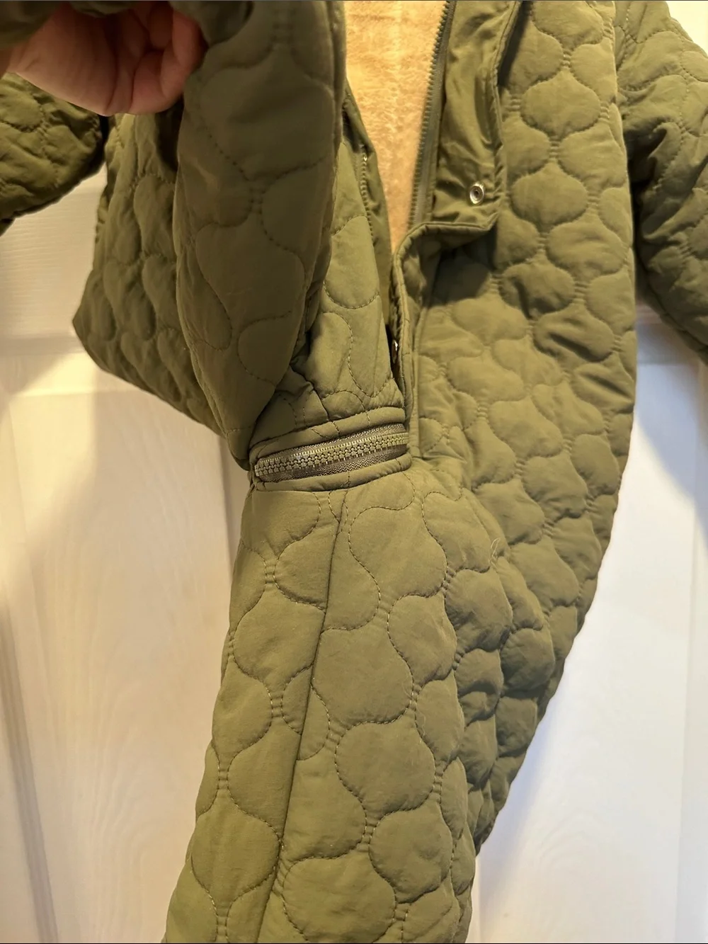First Impressions Olive Green Quilted Footed One-Piece with Hood